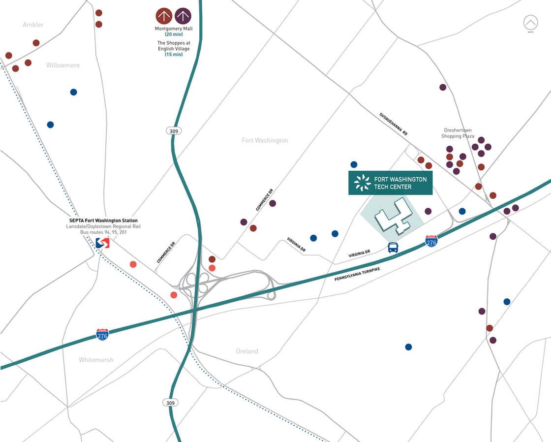 Fort Washington Tech Center, 1100 Virginia Drive - location map with amenities